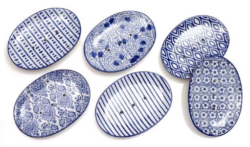 Keramikseifenschale oval blau 14,5x10 cm