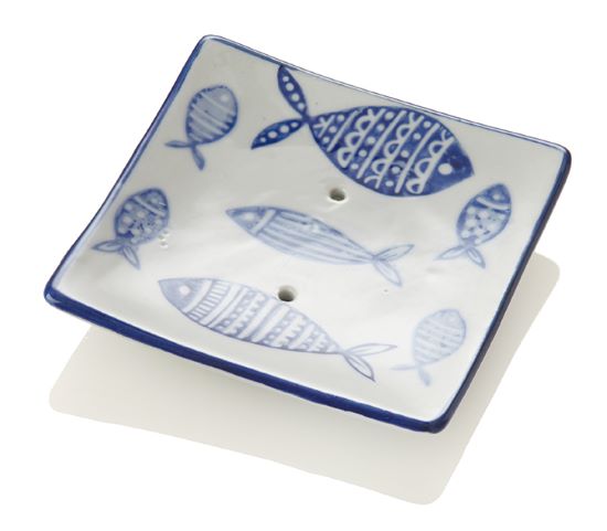 Keramikseifenschale Fisch weiss / blau
