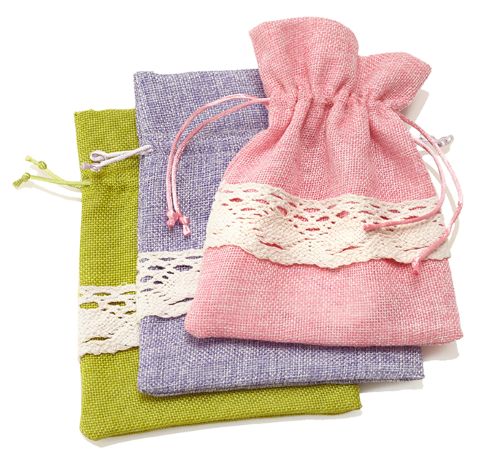 Leinen-Sackerl mit Bordüre  14x18 cm sortiert